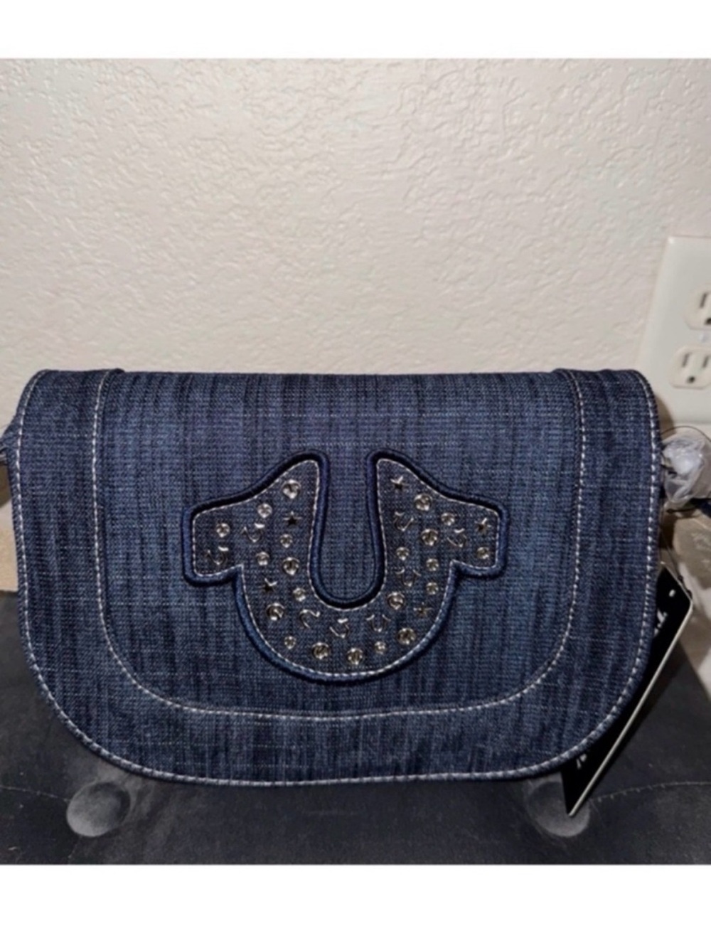 True Religion Dark Blue Denim Crossbody with Embellished Horseshoe - Picture 8 of 12